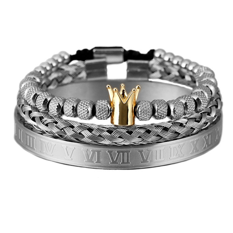 Luxury Roman Royal Crown Charm Bracelet Men Stainless Steel Geometry Pulseiras Men Adjustable Bracelets Couple Jewelry Gift
