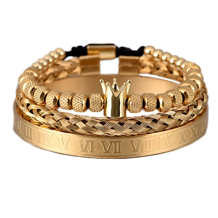 Luxury Roman Royal Crown Charm Bracelet Men Stainless Steel Geometry Pulseiras Men Adjustable Bracelets Couple Jewelry Gift