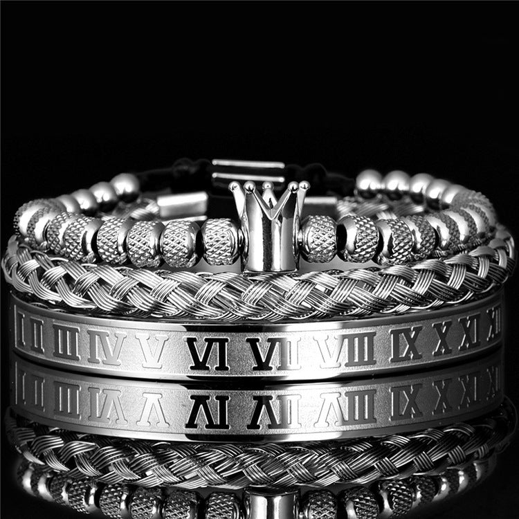Luxury Roman Royal Crown Charm Bracelet Men Stainless Steel Geometry Pulseiras Men Adjustable Bracelets Couple Jewelry Gift